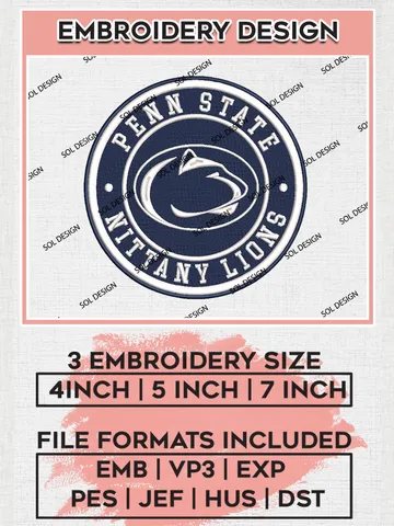 NCAA Penn State Nittany Lions Round Logo Embroidery, NCAA Penn State Nittany Lions Logo Embroidery files, NCAA Teams, Machine embroidery designs, Digital Download $6.99