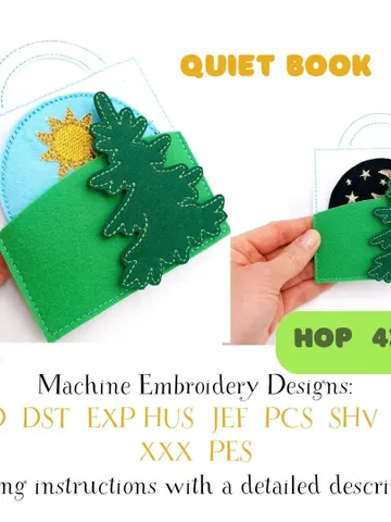 Day Night Quiet Book Page ITH Embroidery Design, Sun Moon Wheel Felt Activity Page, Learning Time Toy Pattern 4x4 Hoop $5.00