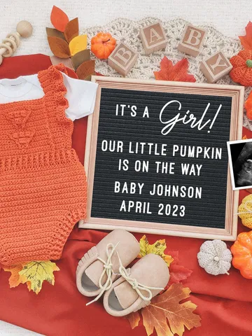 Girl Pregnancy Announcement Digital for Social Media, Fall Baby Announcement, Autumn Baby Announcement Editable Digital Template $7.00