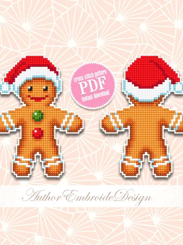 Christmas gingerbread man cross stitch pattern PDF download, Double-sided Christmas tree decor for plastic canvas, Sweet Christmas #N118 $3.60