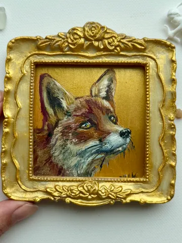 Fox Oil Painting Original In Vintage Style Frame Small Framed Animals Wildlife Art $90.00