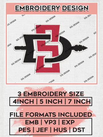 San Diego State Aztecs Logo Machine Embroidery Design, NCAA San Diego State Aztecs Embroidery Design Design files, NCAA Embroidery Designs, NCAA Machine Embroidery Designs, Digital Download $6.99