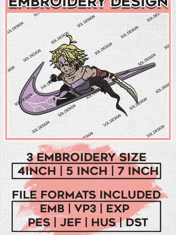 Nike Meliodas Embroidery Designs, Anime Nanatsu No Taizai Machine Embroidery Designs, Digital Download EMB_ANIME_187 $6.99