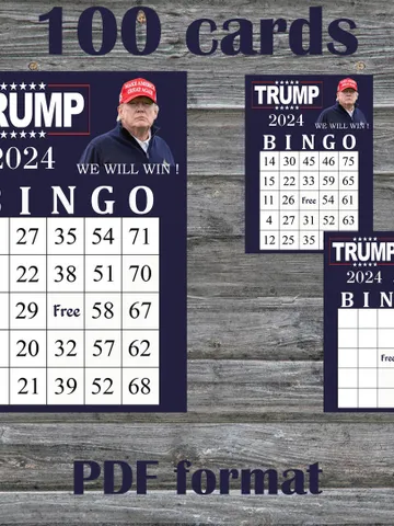 Trump bingo cards,Printable bingo trump,Donald Trump bingo card,Trump Bingo,100 Printable Bingo Cards--6 $7.95