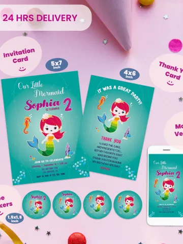 Personalized Digital Birthday Invitation, Mermaid Party Bundle, Kids Birthday Invitation Bundle, Birthday Invite Set, Mermaid Party Set $6.99