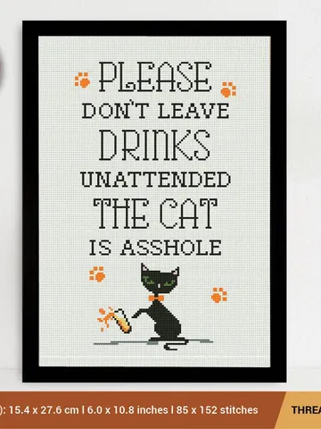 Funny Black Cat Cross stitch pattern Animal Joke Humor Embroidery Pattern | Instant Download | Cross Stitch Patterns | Embroidery Designs $5.37