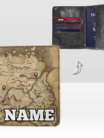 Skyrim World Map Passport Cover Custom NAME, Passport Holder High-Grade Microfiber Leather $36.00