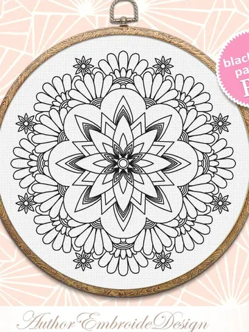 Flower mandala blackwork pattern PDF Blackwork mandala embroidery download PDF, Backstitch chart, Mandala cross stitch, Home decor #W31 $4.60