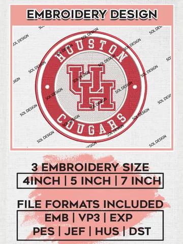 NCAA Houston Cougars Round Logo Embroidery, NCAA Houston Cougars Logo Embroidery files, NCAA Teams, Machine embroidery designs, Digital Download $6.99