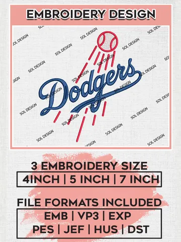 Los Angeles Dodgers Logo Embroidery Designs, MLB Los Angeles Dodgers Embroidery Design, MLB Embroidery Design Files, MLB Logo, 3 sizes, Machine embroidery Files, Digital Download
