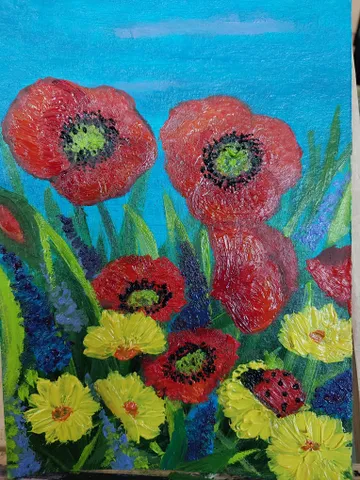 Oil Painting Meadow Flowers Poppies Herbs Flowers Nature Plants Wall Decor Miniature Gift for Her Cardboard 8x6 inches 20x15 cm $61.00