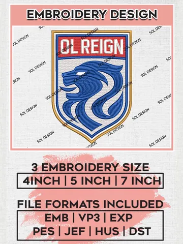 NWSL OL Reign Logo Embroidery Designs, NWSL OL Reign Machine Embroidery Design, Football Team Logo Embroidery Files, NWSL Team, 3 sizes, Machine embroidery Files, Digital Download $6.99