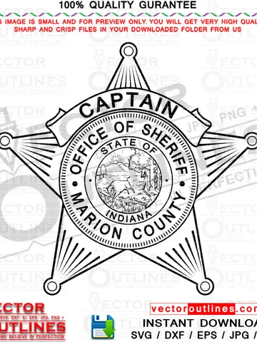 Captain, Marion County, Sheriff Star Svg Badge Vector Line Art, CNC Cutting, Laser Engraving, Cricut, Vinyl Cut, Digital Cutting Machine File, Indiana $5.00