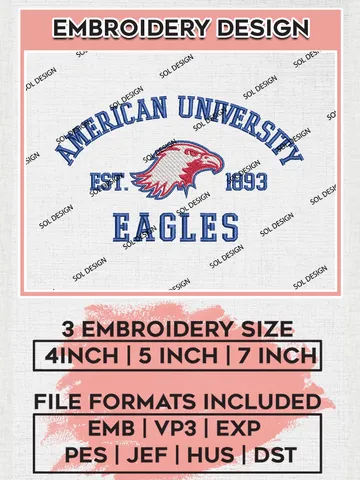 American University Eagles Est 1893 Logo Embroidery Designs, NCAA American University Eagles Team Embroidery, NCAA Team Logo, 3 sizes, Machine embroidery Files, Digital Download $6.99