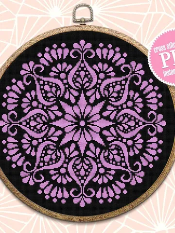 Flower mandala cross stitch pattern download PDF, Monochrome mandala pattern digital PDF, Easy floral ornament cross stitch chart #M109 $4.60