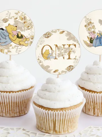 Editable Cupcake Topper Label Winnie the Pooh; Winnie the Pooh 1st Birthday; Printable Cupcake Topper; Winnie Pooh Party Decoration; FLW12 $10.45