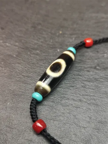 Gandhanra Antique Tibetan Sky & Earth Dzi Bead Necklace,1.38&quot; x 0.4&quot;,30 Years Old $179.99