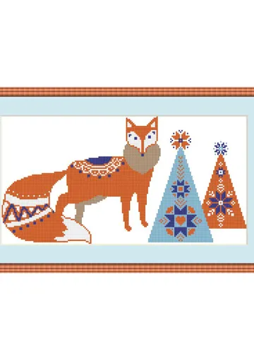 Folk Christmas Scandinavian cross stitch pattern modern Swedish fox cross stitch chart Scandy norwegian Christmas tree Hygge cross stitch $4.40
