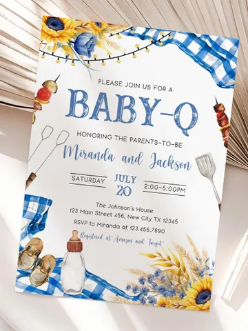 BBQ Baby Shower Invitation, Baby-q Baby Shower Invite, Boy Baby Shower, BBQ Party Baby Sprinkle Invitation, Editable Canva Template BBQ04 $7.00
