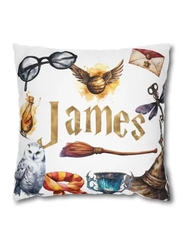 Wizarding World Square Pillowcase, Magic School Inspired Cushion Cover, Magical Decor, Polyester Throw Pillow, Home Decor Accent $36.30
