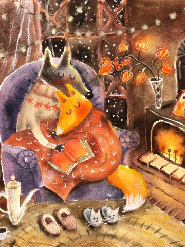 27×27cm Artwork by Julia Schigal "Winter's Embrace" - watercolor, gouache, pastel $199.00