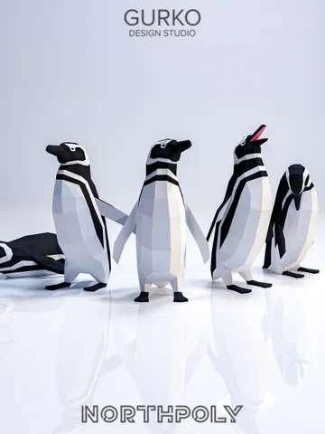 5 Magellanic Penguins Papercraft, Digital Template, PDF Download, Gurko, Low Poly, Pepakura, Origami Sculpture, Paper Party Decor, DIY Gift $81.00