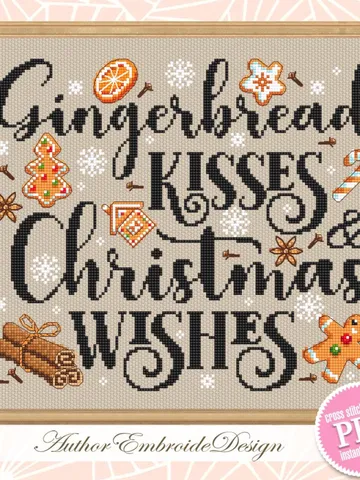 Christmas gingerbread cross stitch pattern PDF download Gingerbread kisses and christmas wishes, Merry Christmas pattern digital PDF #N169 $4.60