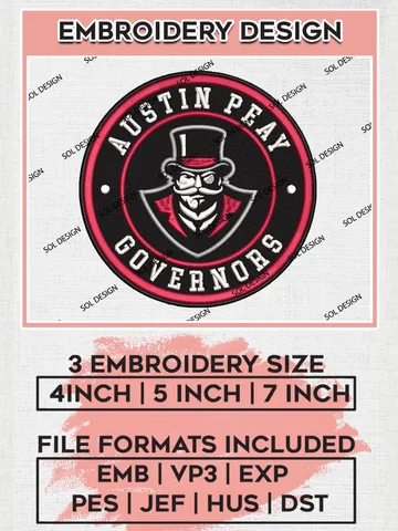 NCAA Austin Peay Governors Round Logo Embroidery, NCAA Austin Peay Governors Logo Embroidery files, NCAA Austin Peay Governors Teams, Machine embroidery designs, Digital Download $6.99