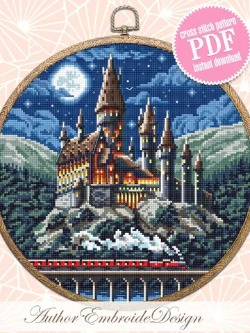 Wizard school cross stitch pattern PDF download Night magic castle cross stitch chart Magic kingdom pattern digital PDF School of magic #C10 $4.95