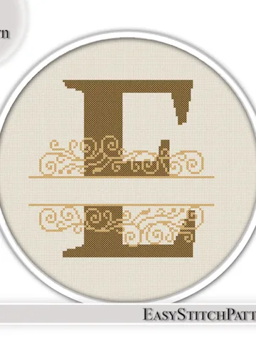 Monogram cross stitch pattern. DIY. Letter E cross stitch. Birthday cross stitch pattern.