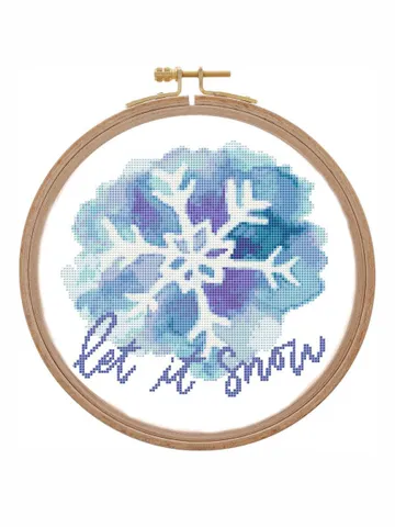 Watercolor cross stitch pattern snowflake Christmas cross stitch pattern PDF Modern cross stitch handwriting let it snow Winter cross stitch $4.40