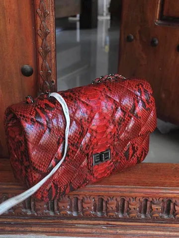 Genuine python skin classy stitched big crossbody | designer women leather handbag |red snakeprint bag | crossbody purse | gift for her $270.00