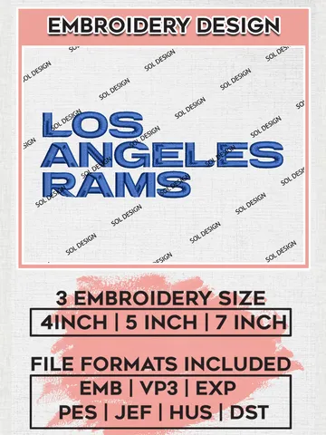 Los Angeles Rams Wordmark Embroidery Designs, NFL Rams, NFL Embroidery Designs, NFL Los Angeles Rams Machine Embroidery Design, Digital Download