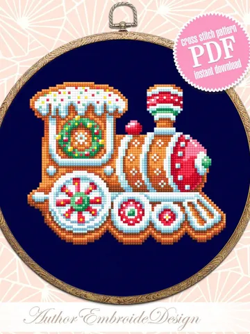 Christmas train cross stitch pattern download PDF Gingerbread cross stitch chart, Christmas pattern digital PDF, Gingerbread decor #N140 $3.95