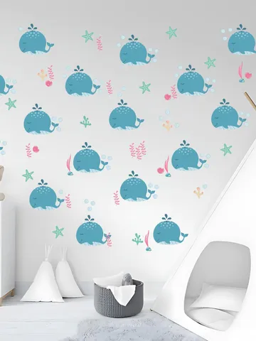 Whale Wall Decals Set Kids Bathroom Stickers ek15 $27.99