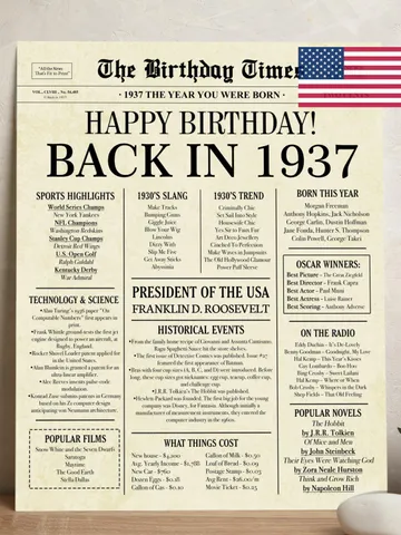 1937 poster, 88th birthday newspaper sign, 1937 birthday poster INSTANT DOWNLOAD, 88 years ago back in 1937, 88th birthday decorations $7.00