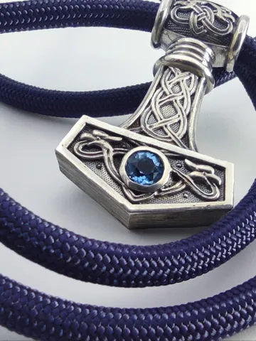 Thor's Hammer - Sterling Silver Pendant with Natural Blue Topaz $180.00
