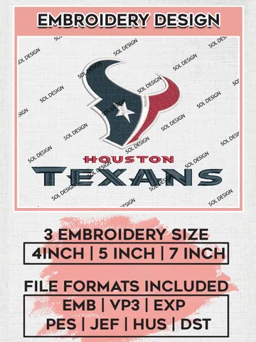 NFL Houston Texans Logo Embroidery Designs, NFL Texans, NFL Embroidery Designs, NFL Houston Texans Machine Embroidery Design, Digital Download $6.99