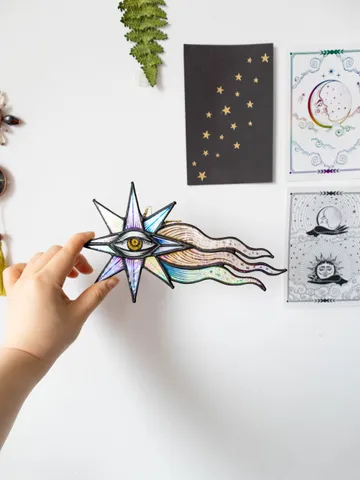 Stained glass ornament, Celestial home decor, Star Art $108.00