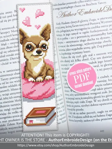 Dog bookmark cross stitch pattern PDF download Cute dog cross stitch chart, Pet bookmark pattern digital PDF, Dog lover bookmark #B465 $4.40