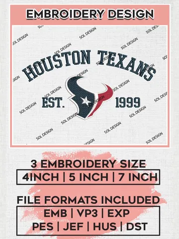 Houston Texans Est 1999 Embroidery Designs, NFL Texans, NFL Embroidery Designs, NFL Houston Texans Machine Embroidery Design, Digital Download $6.99