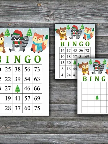Winter Woodland bingo game card,Christmas bingo game card,Christmas Bingo Printable,Holiday Bingo,INSTANT DOWNLOAD-71 $3.95