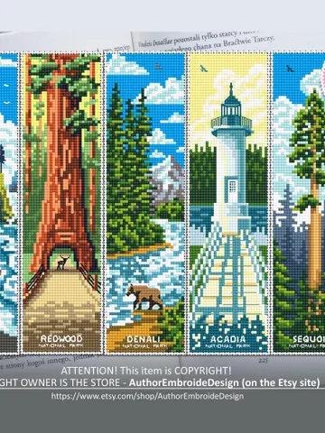 National Park bookmark set cross stitch pattern PDF download Nature cross stitch chart, Digital bookmark pattern PDF, Lighthouse #B184 $17.45
