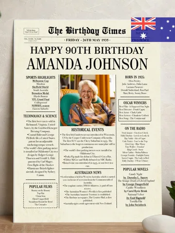 90th Birthday Australian gift, 1935 Personalized Printable poster, 1935 Australian facts, 90th Birthday Gift for Grandma  DIGITAL FILE $15.00