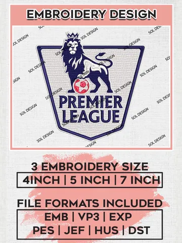 Premier League Machine Embroidery Design Files, Premier League Embroidery, EPL Embroidery Designs, EPL Logo, Premier League Logo Embroidery Designs $6.99