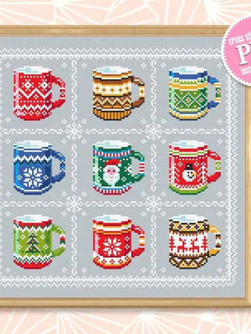 Ugly Christmas sweater mug cross stitch pattern PDF download Christmas coffee cross stitch chart, Christmas pattern digital PDF #N93 $6.90