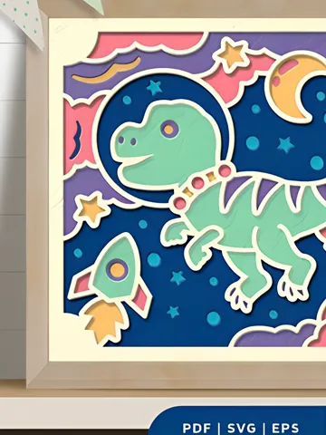 Dinosaurs Astronaut 3D Shadow Box SVG