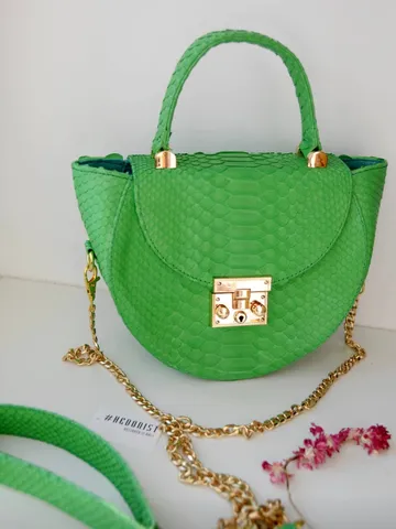 Genuine Python Skin Crosshandle Elegant Green Bag | Exotic Leather Bags | Designer Bags | Handmade Chain Crossbody Handle Women Classy Purse $250.00