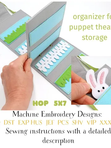 ITH Organizer Handbag for Finger Puppets Embroidery Design, Felt Puppet Storage Case Pattern, Toy Carrier File 5x7 Hoop $10.00