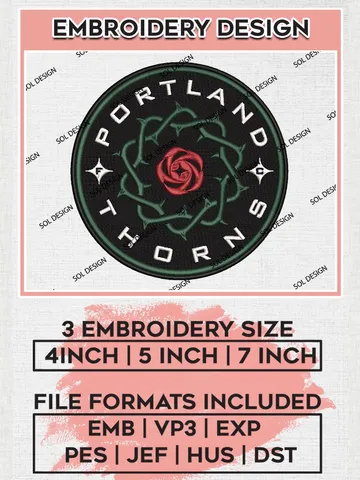 NWSL Portland Thorns Logo Embroidery Designs, NWSL Portland Thorns Machine Embroidery Design, Football Team Logo Embroidery Files, NWSL Team, 3 sizes, Machine embroidery Files, Digital Download $6.99